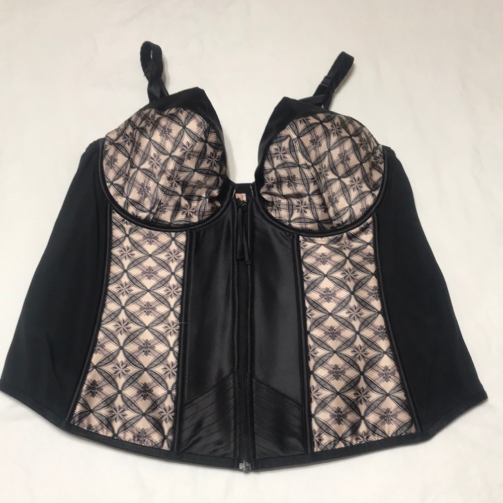 Cacique Black and Gold Zip Up Cage Corset